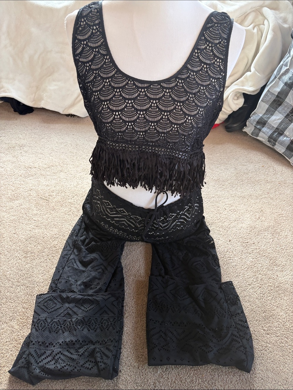 Adorable Two Piece Black Swim Suit Cover Up
